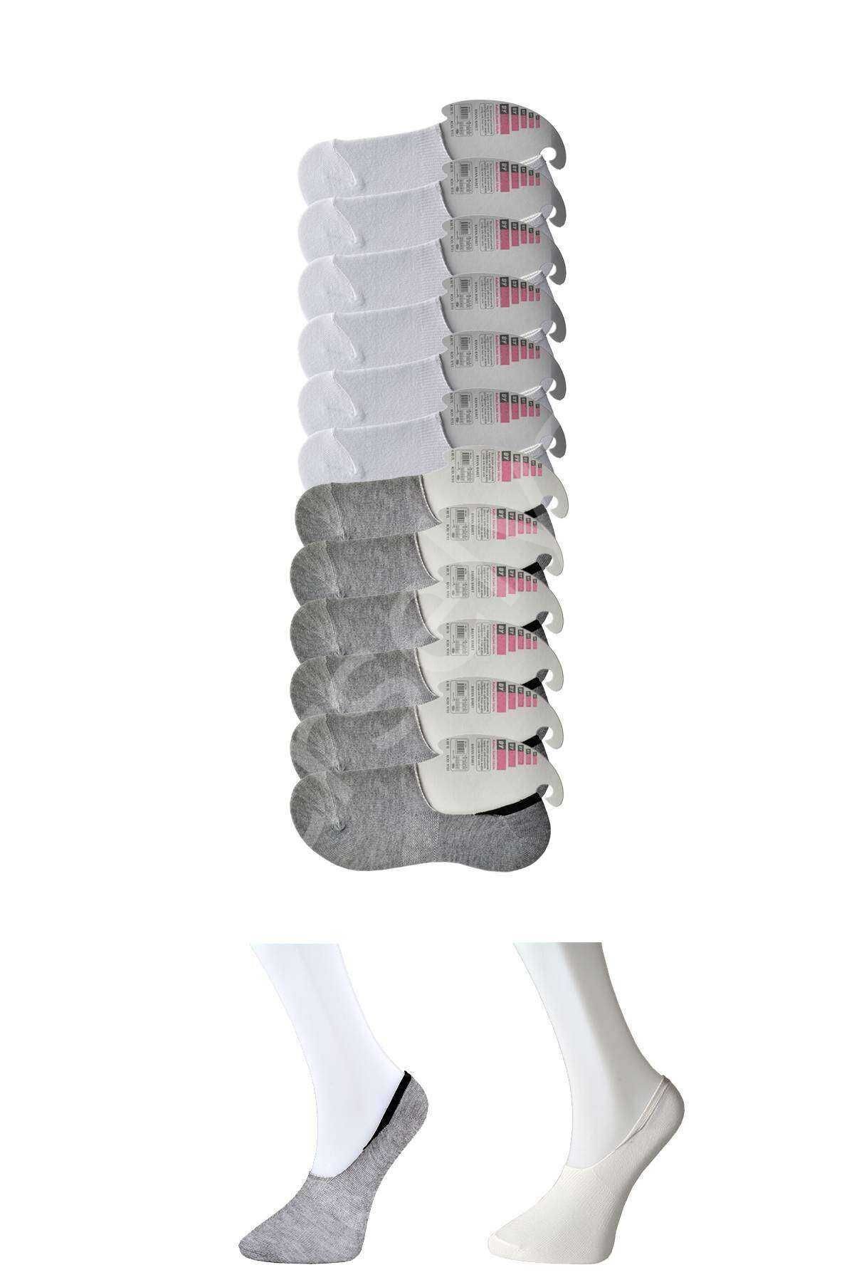 Gri Ve Beyaz Kadın Babet Çorap 12 Çift
