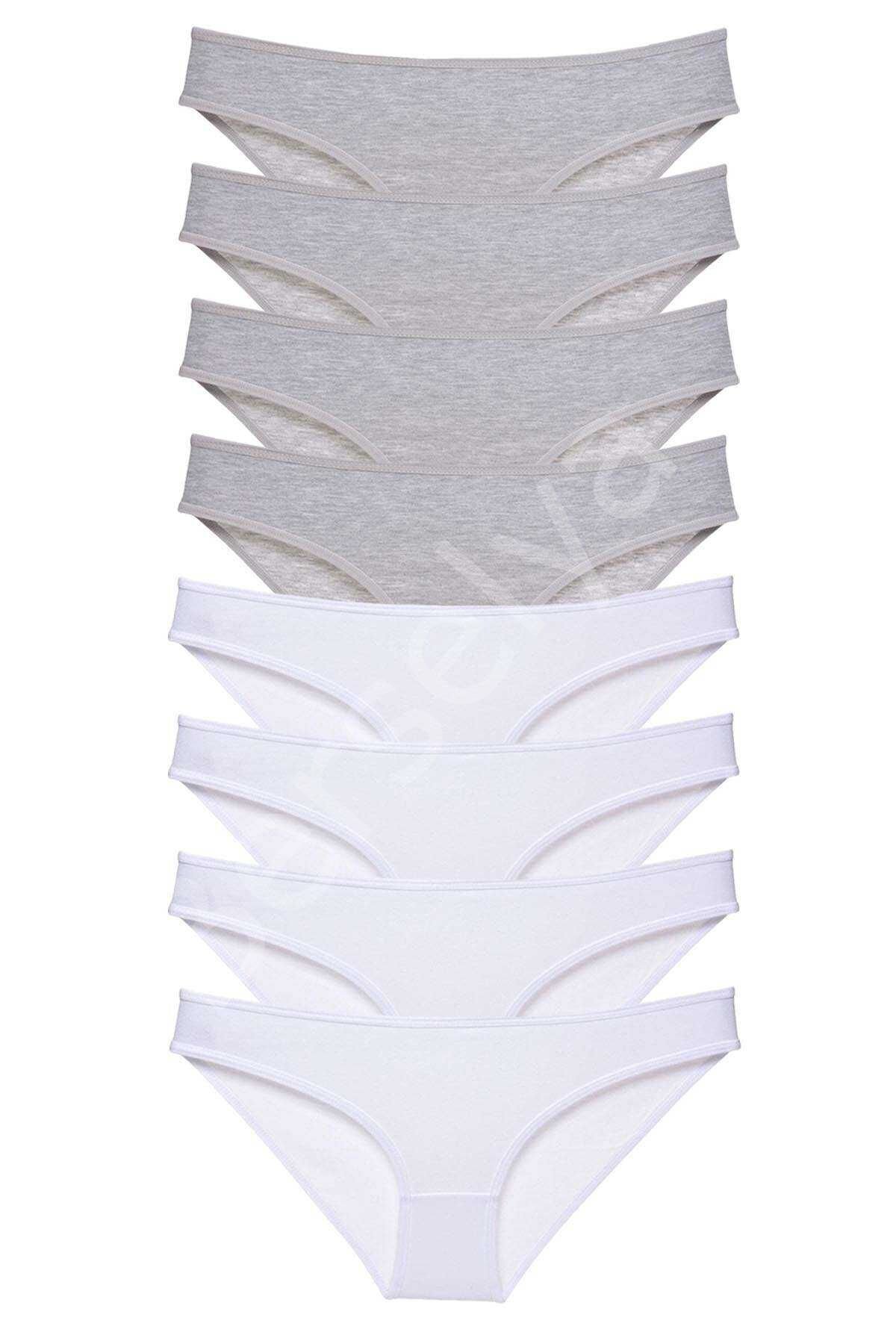 8 adet Süper Eko Set Likralı Kadın Slip Külot Gri Beyaz L
