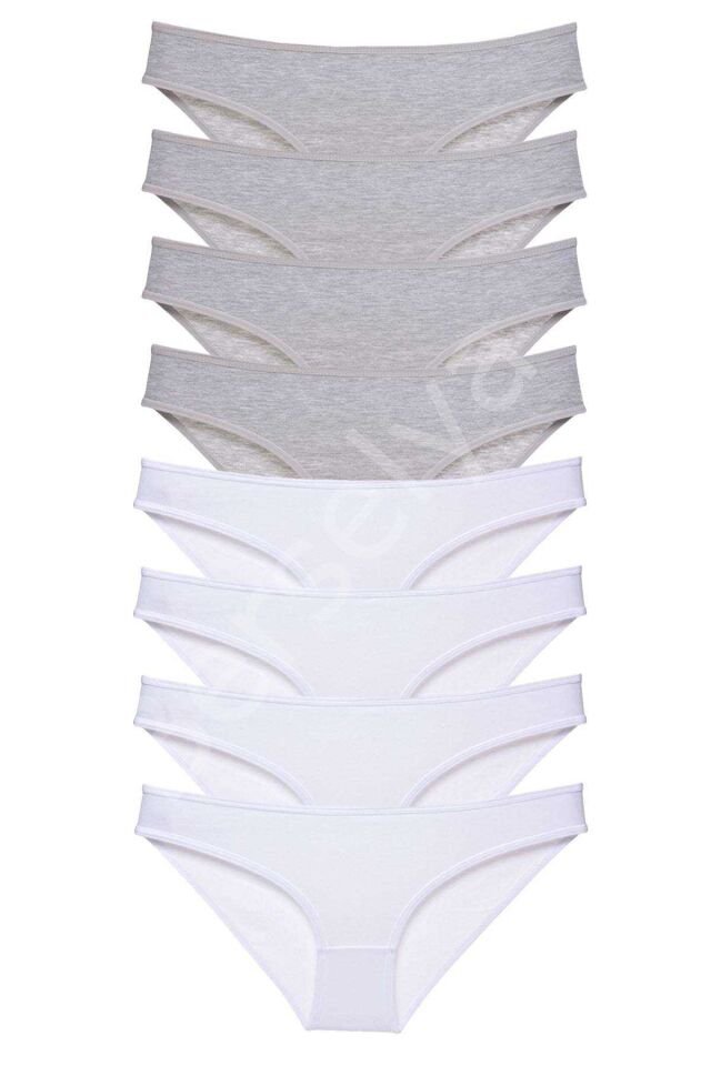8 adet Süper Eko Set Likralı Kadın Slip Külot Gri Beyaz L