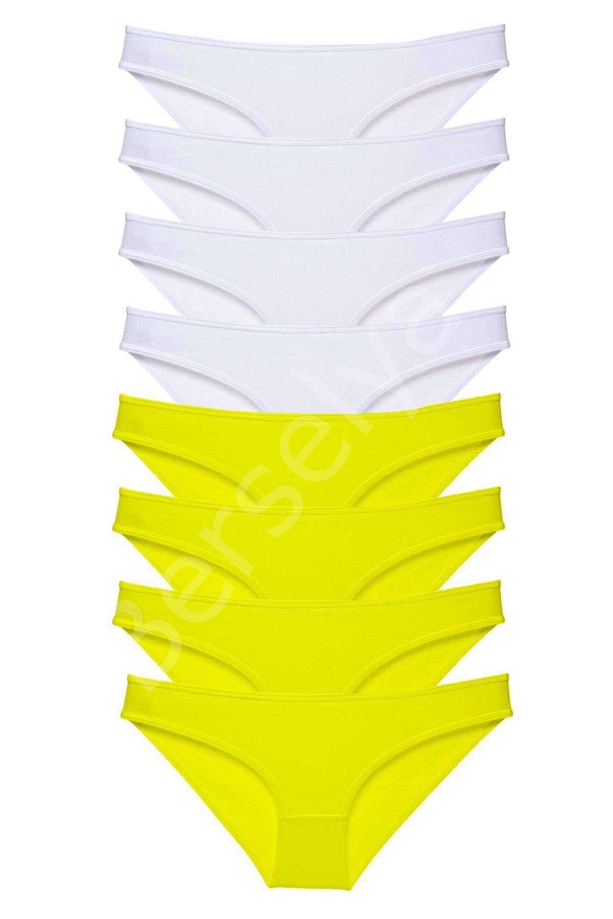 8 adet Süper Eko Set Likralı Kadın Slip Külot Sarı Beyaz