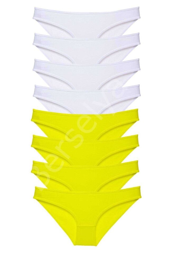 8 adet Süper Eko Set Likralı Kadın Slip Külot Sarı Beyaz