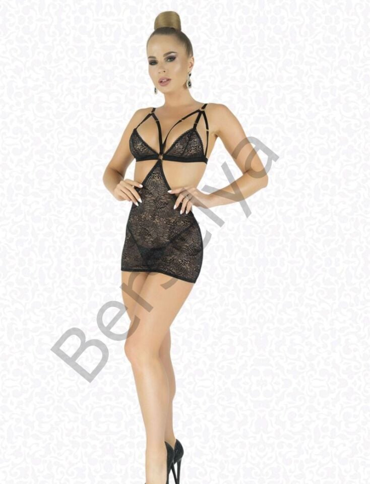 Simli Likralı Dantel Babydoll