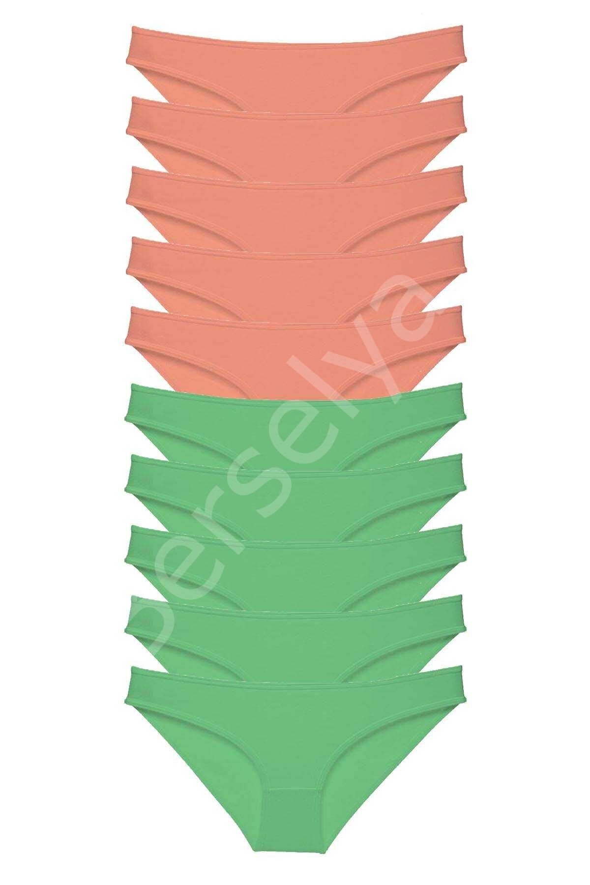 10 Adet Eko Set Likralı Kadın Slip Külot Pudra Yeşil