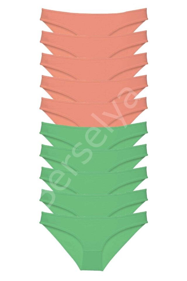 10 Adet Eko Set Likralı Kadın Slip Külot Pudra Yeşil