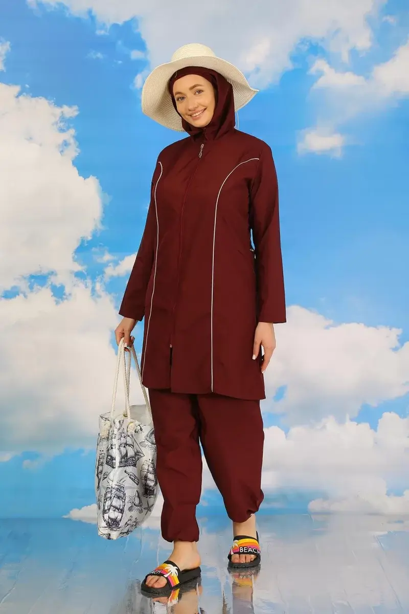 Kadın Tam Tesettür Bordo Mayo