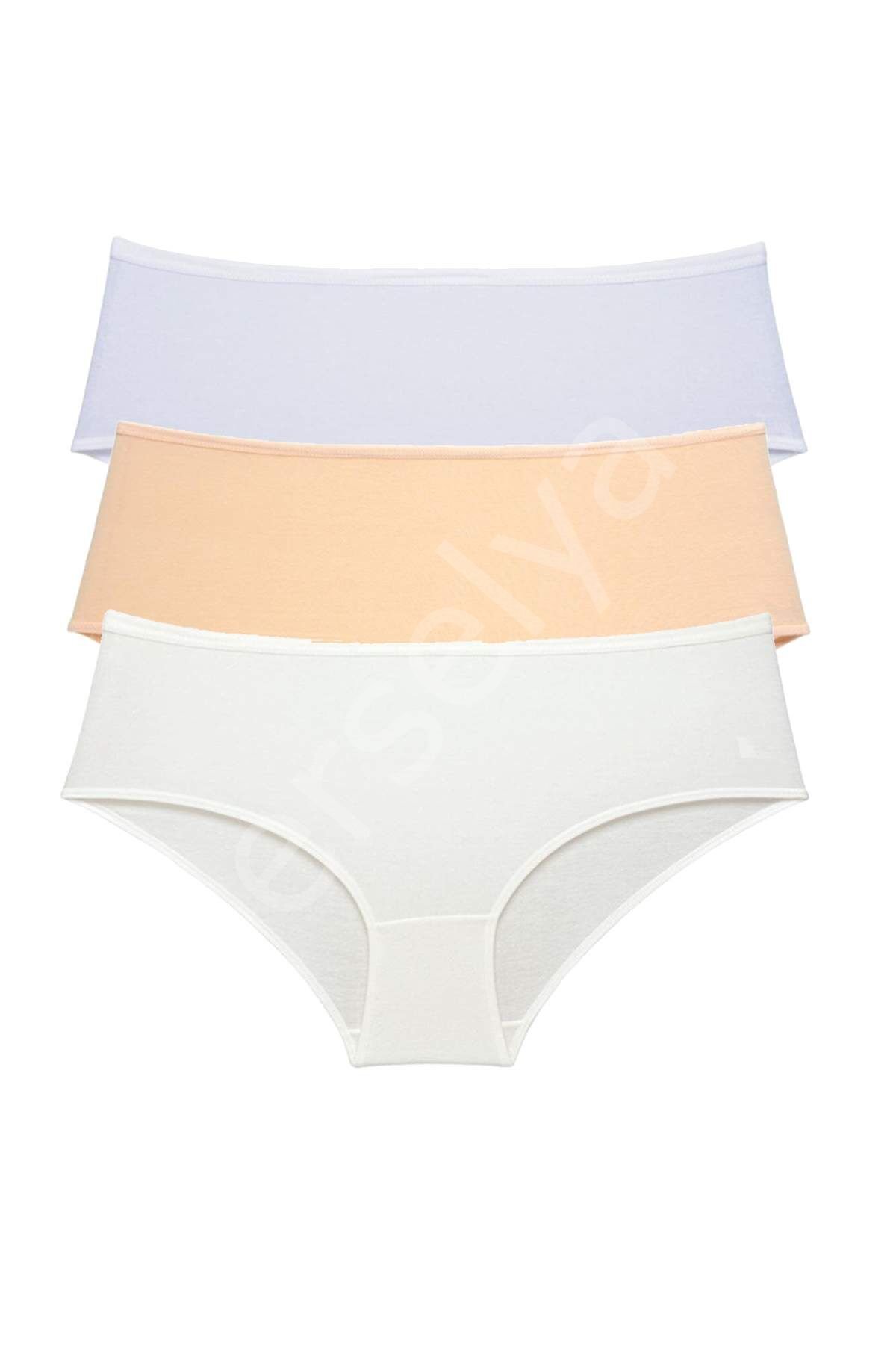 3 Adet Kadın Yüksek Bel Bato Külot Beyaz Ten Krem