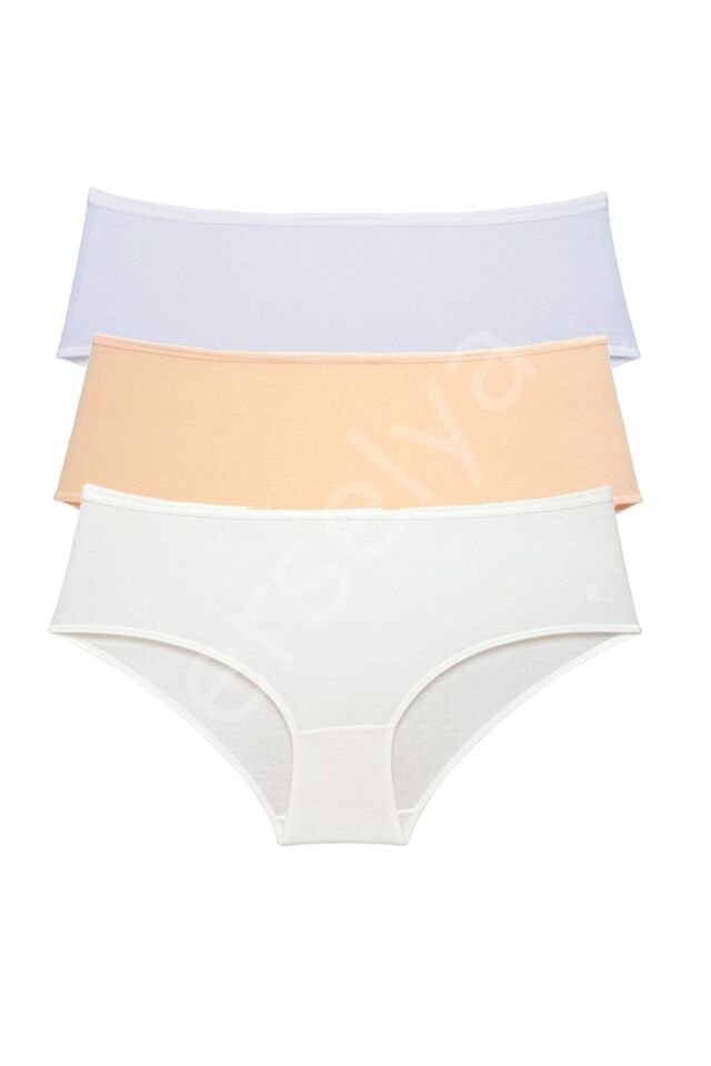 3 Adet Kadın Yüksek Bel Bato Külot Beyaz Ten Krem