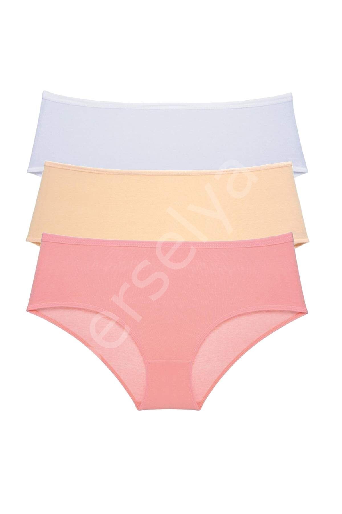 3 Adet Kadın Yüksek Bel Bato Külot Beyaz Ten Pudra