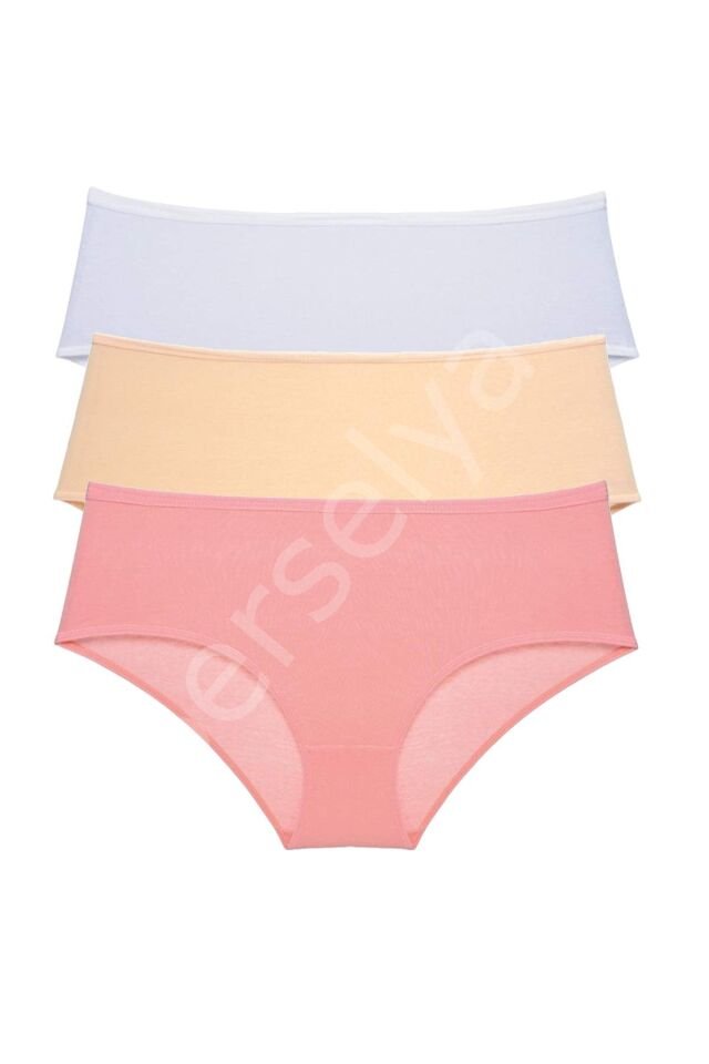 3 Adet Kadın Yüksek Bel Bato Külot Beyaz Ten Pudra