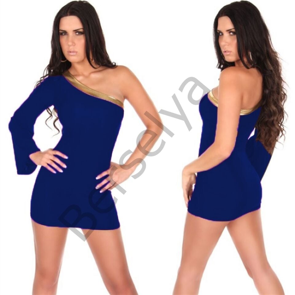 B100912 Asimetrik Dizayn Mini Elbise