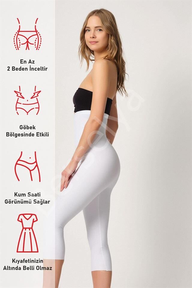 Beyaz Emay 2868 Fermuarlı Kapri Tayt Lazer Korse