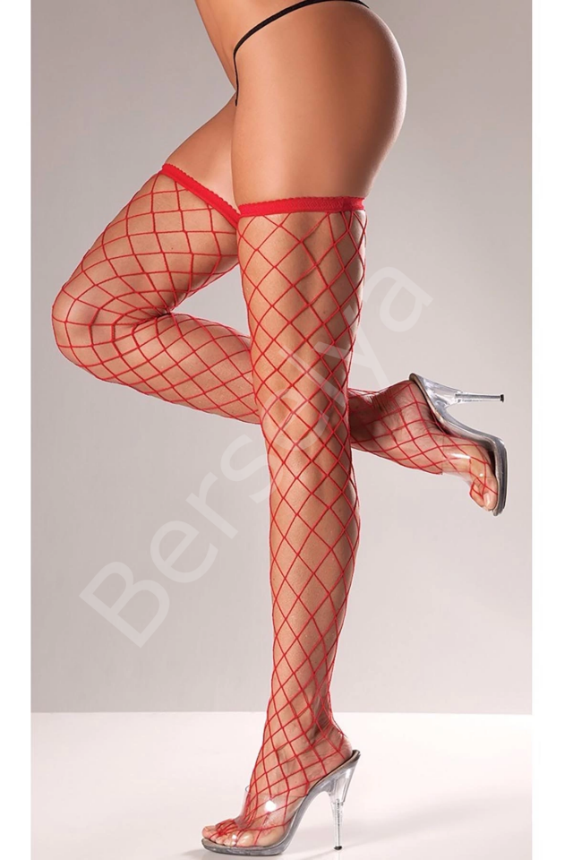 Kırmızı Fileli Jartiyer Çorabı Brf1195