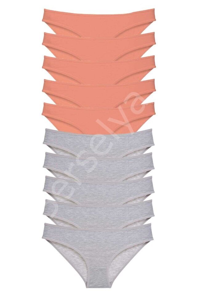 10 Adet Süper Eko Set Likralı Kadın Slip Külot Pudra Gri