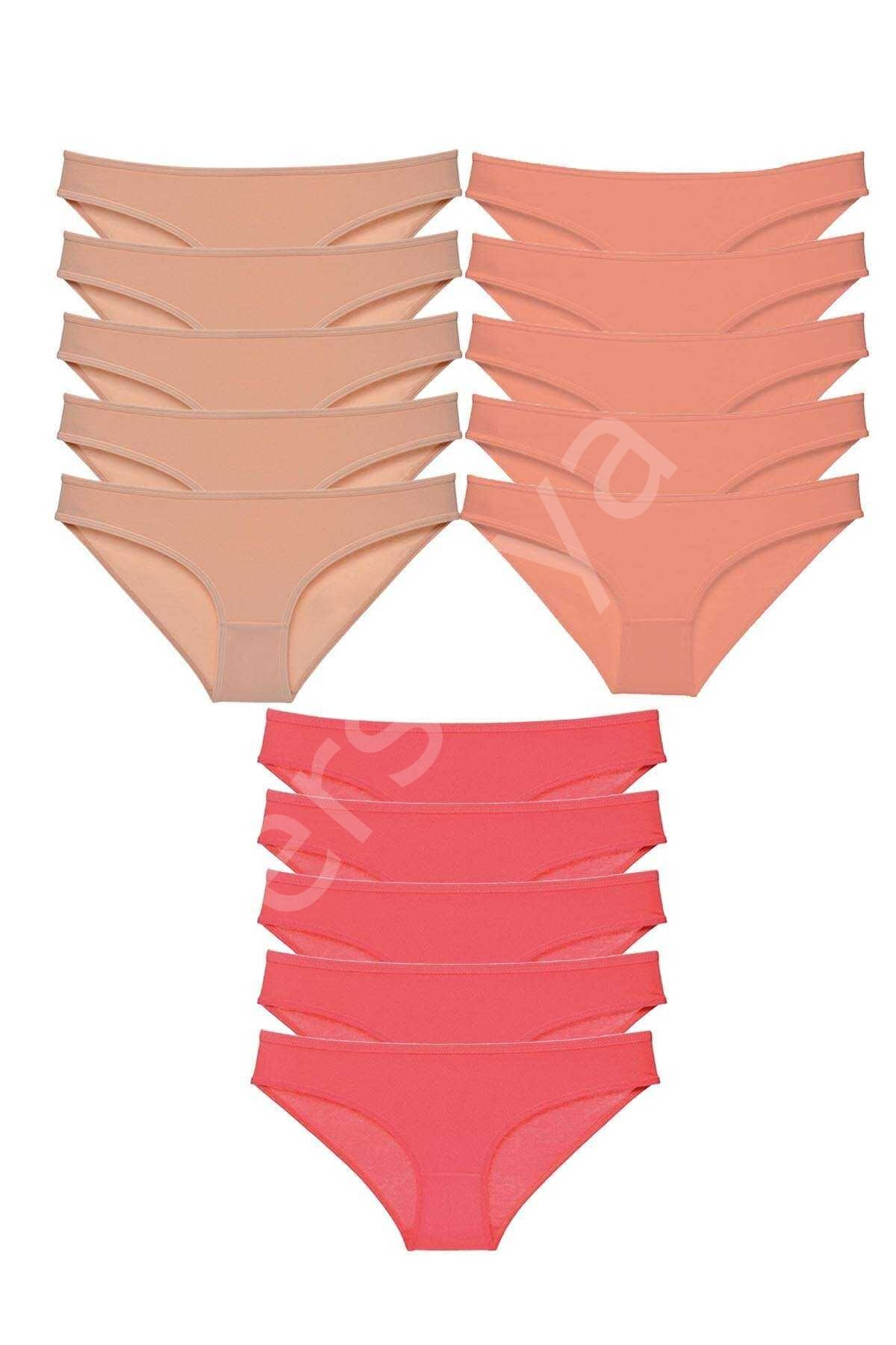 15 adet Süper Eko Set Likralı Kadın Slip Külot Ten Pudra Fuşya S