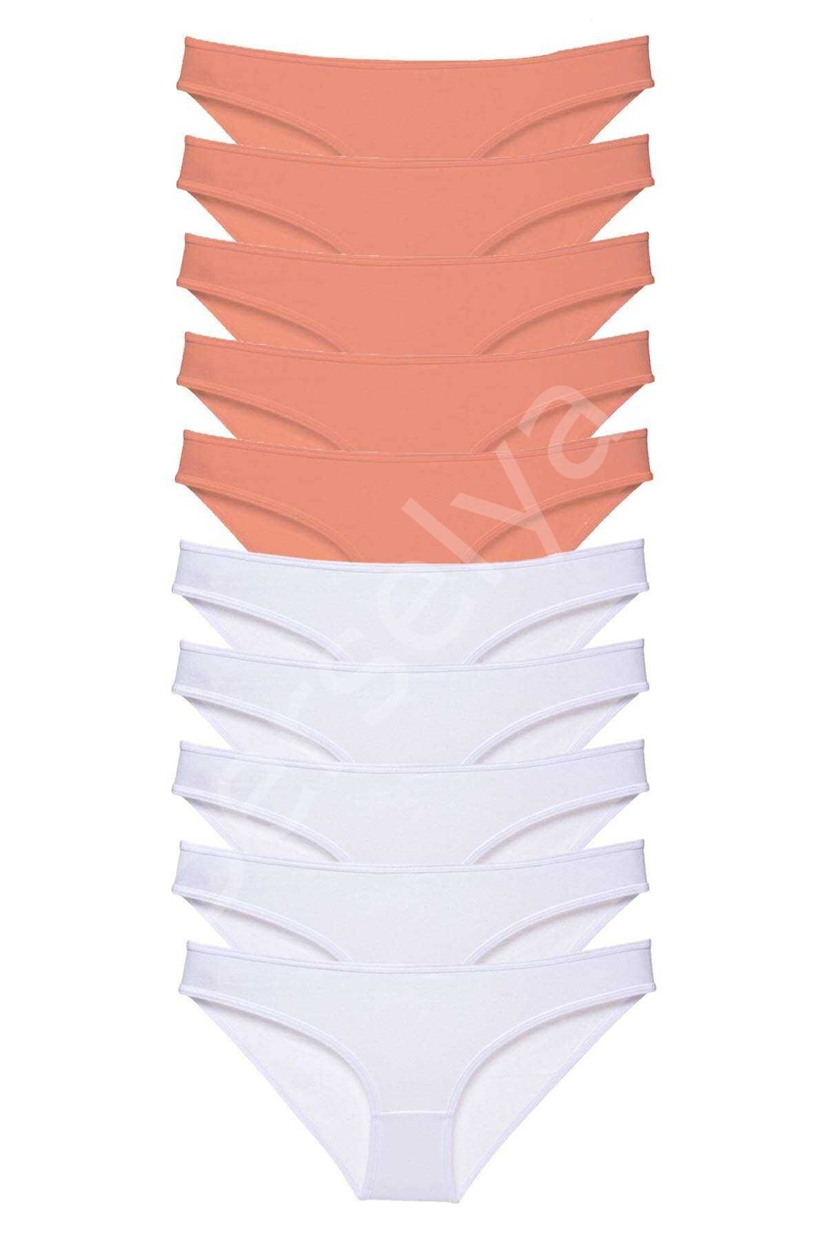 10 Adet Eko Set Likralı Kadın Slip Külot Pudra Beyaz