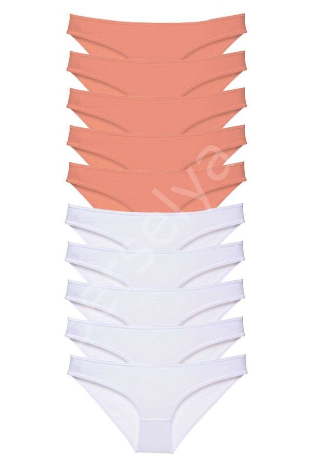 10 Adet Eko Set Likralı Kadın Slip Külot Pudra Beyaz