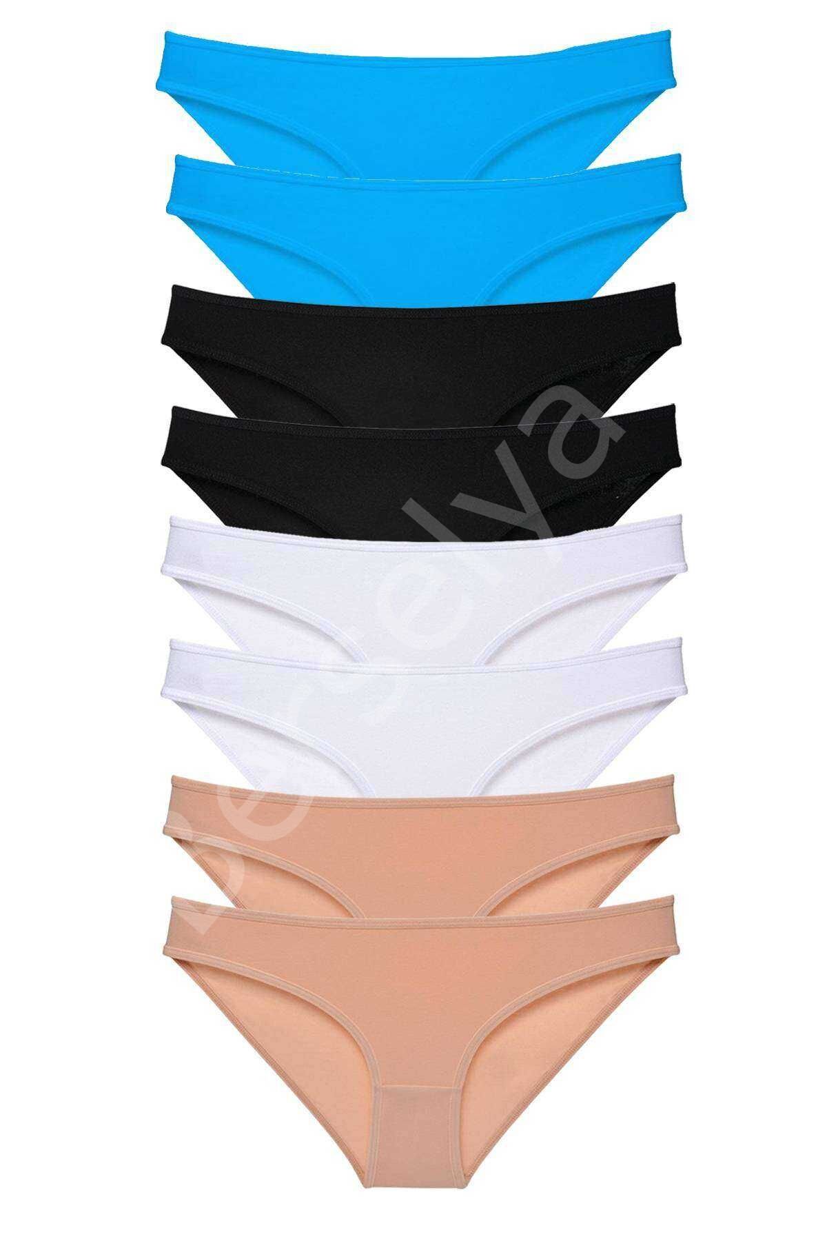 8 adet Süper Eko Set Likralı Kadın Slip Külot Siyah Ten Beyaz Mavi M