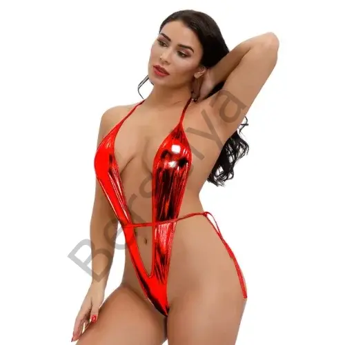 Tegan Fantezi Kırmızı Parlak Bodysouit