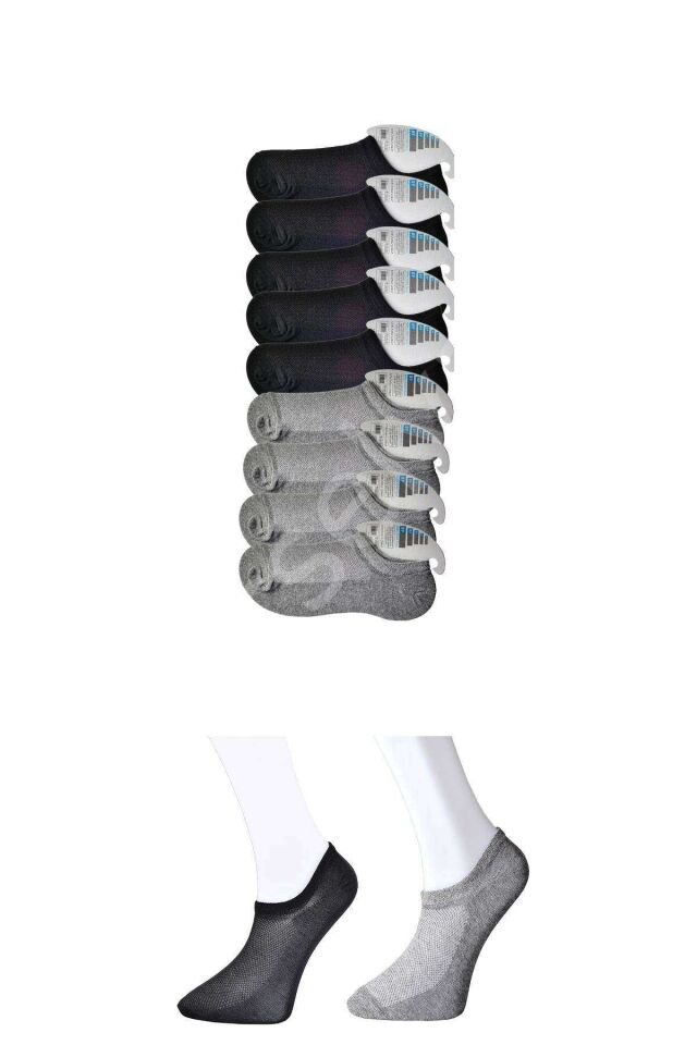 Siyah Ve Gri Erkek  Görünmez Çorap 9 Çift