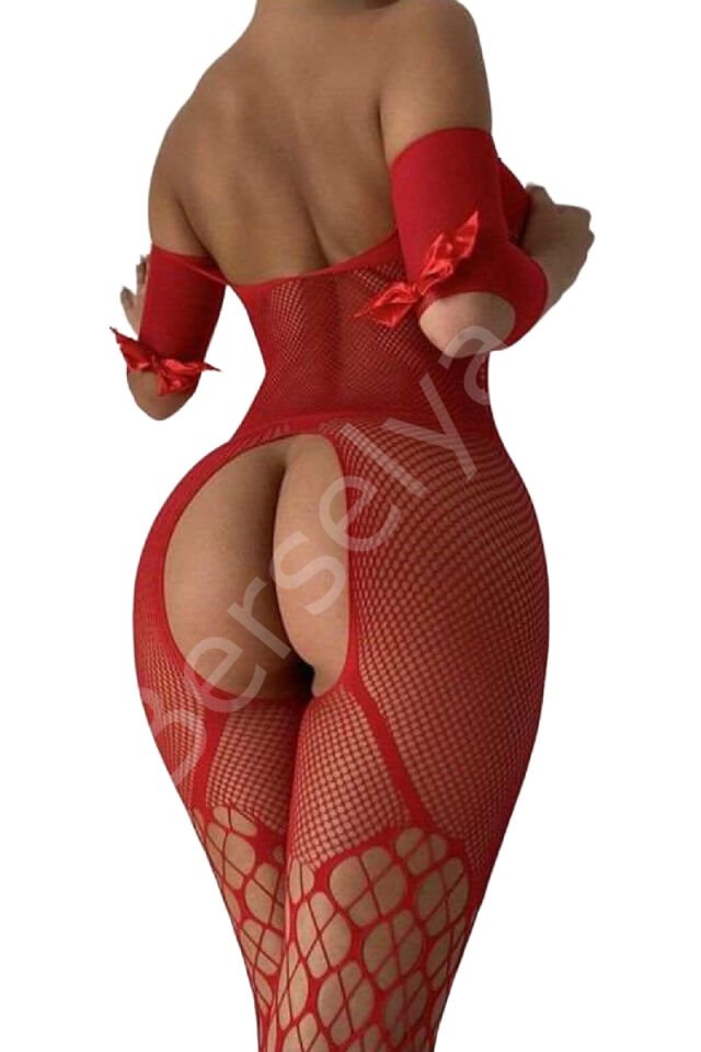 Kadın Babydoll Fantezi Kıyafet Vücut Çorabı D30010 Kırmızı