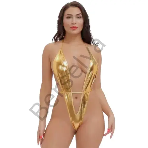 Büyük Beden Fantezi Altın Parlak Bodysouit