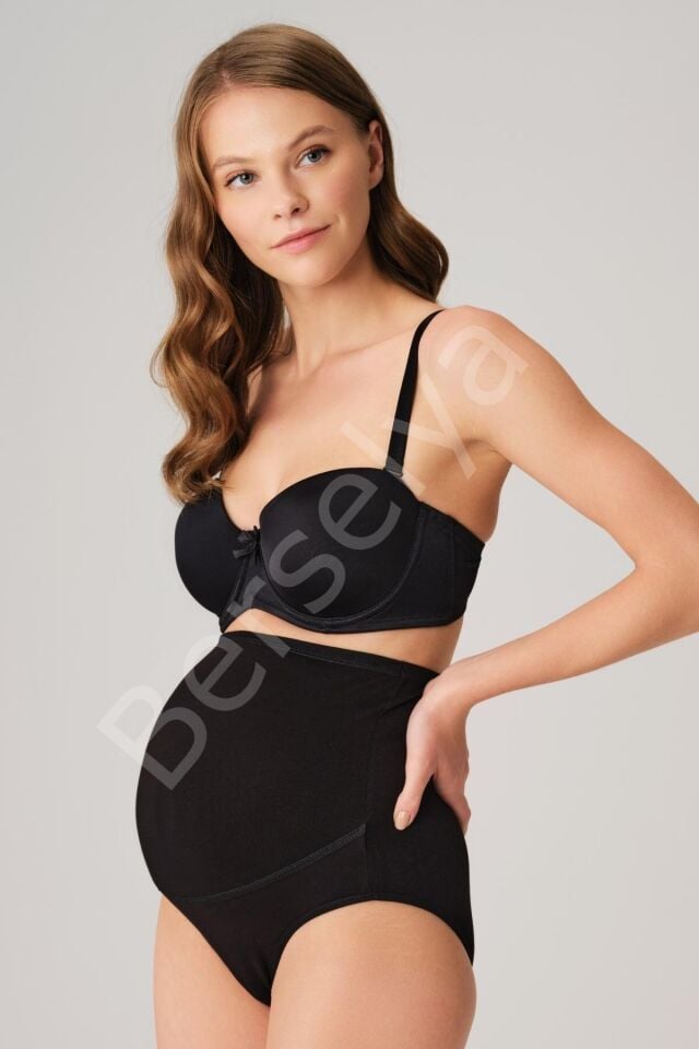 Pamuk Ve Modal Kumaş Yüksek Bel Siyah Hamile Külodu