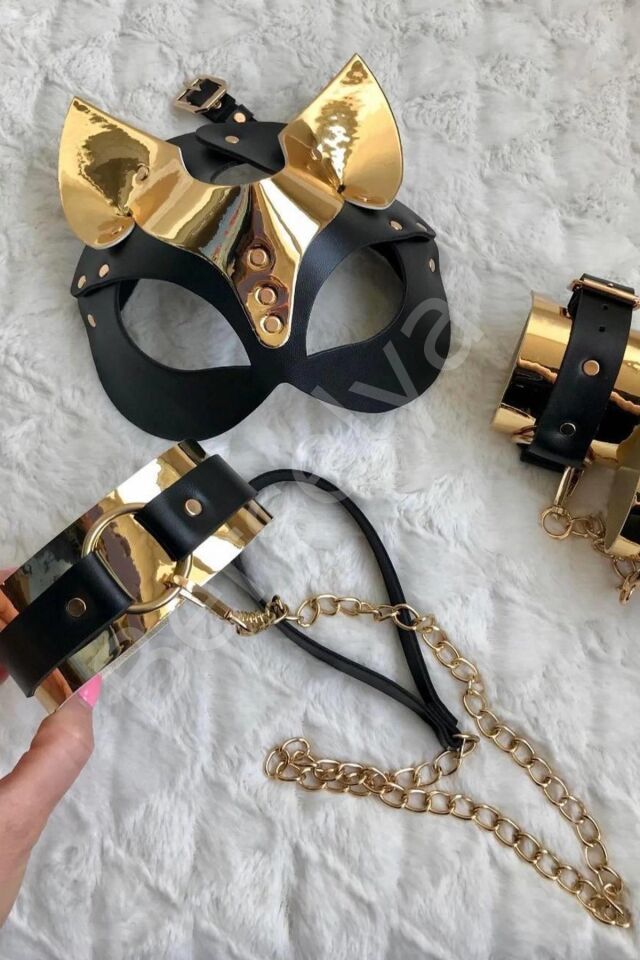Gold Deri Bilekli Tasma Zincirli Set 700941