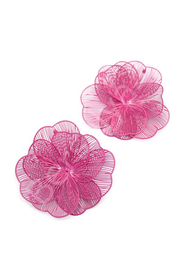 Metal Çiçek Küpe - Pembe