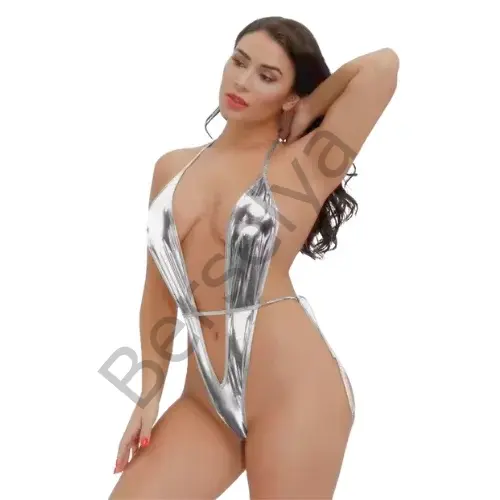 Büyük Beden Fantezi Gümüş Parlak Bodysouit