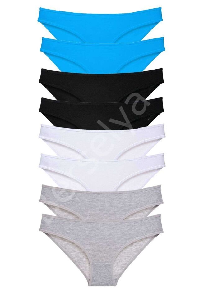8 adet Süper Eko Set Likralı Kadın Slip Külot Siyah Gri Beyaz Mavi M