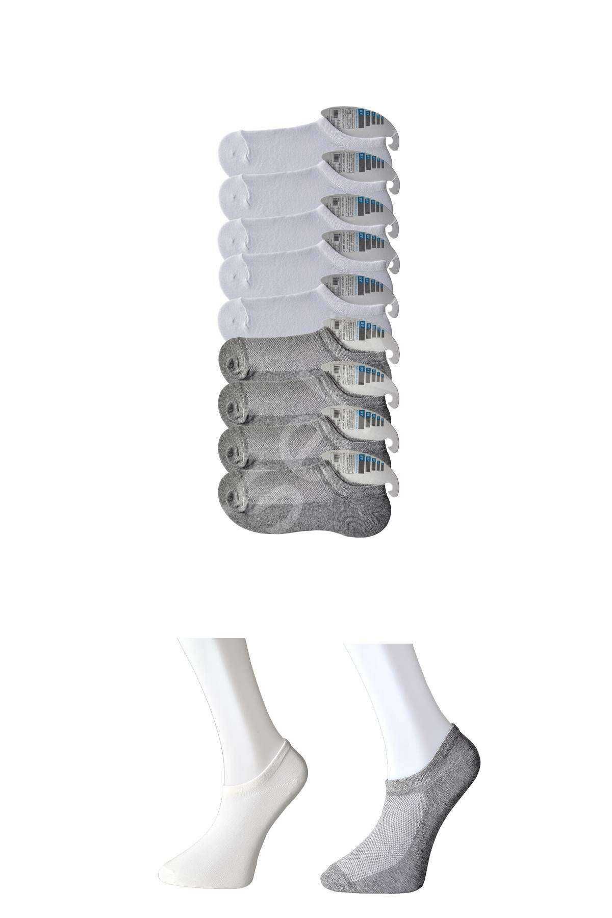 Gri Ve Beyaz Erkek  Görünmez Çorap 9 Çift