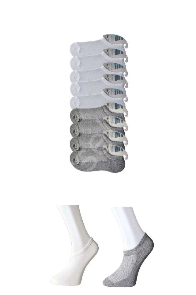 Gri Ve Beyaz Erkek  Görünmez Çorap 9 Çift