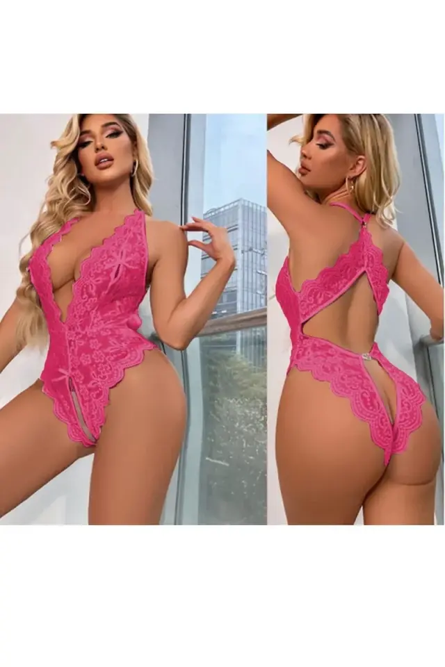 Fuşya özel Bölgesi ve Sırtı Açık Babydoll Seksi Gecelik 66064