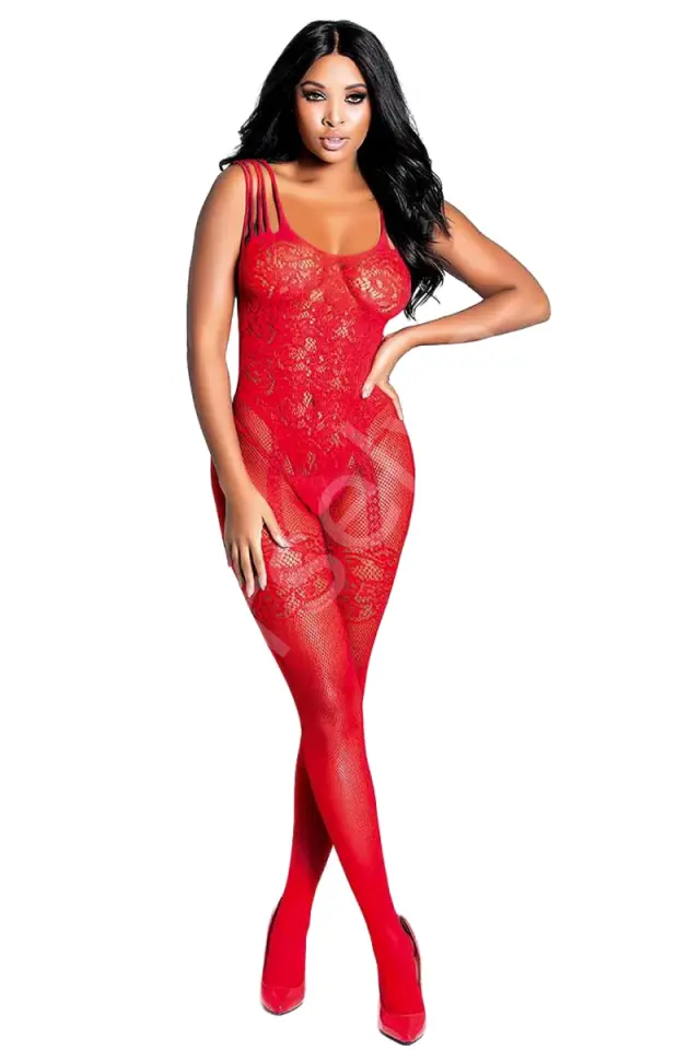 Kadın Babydoll Fantezi Kıyafet Vücut Çorabı D30023 Kırmızı