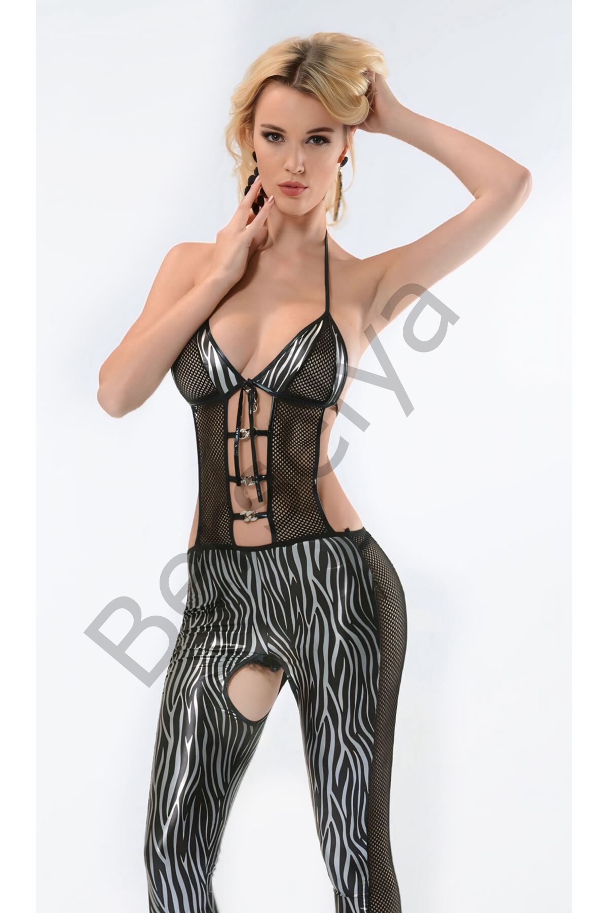 Zebra Desenli Lame Vücut Çorabı-490