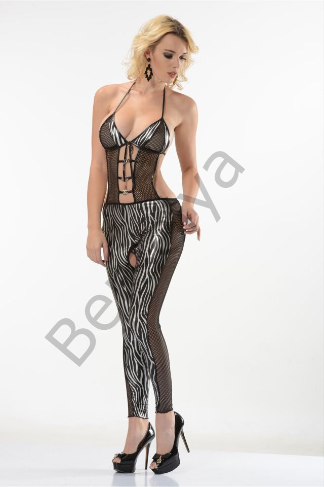 Zebra Desenli Lame Vücut Çorabı-490