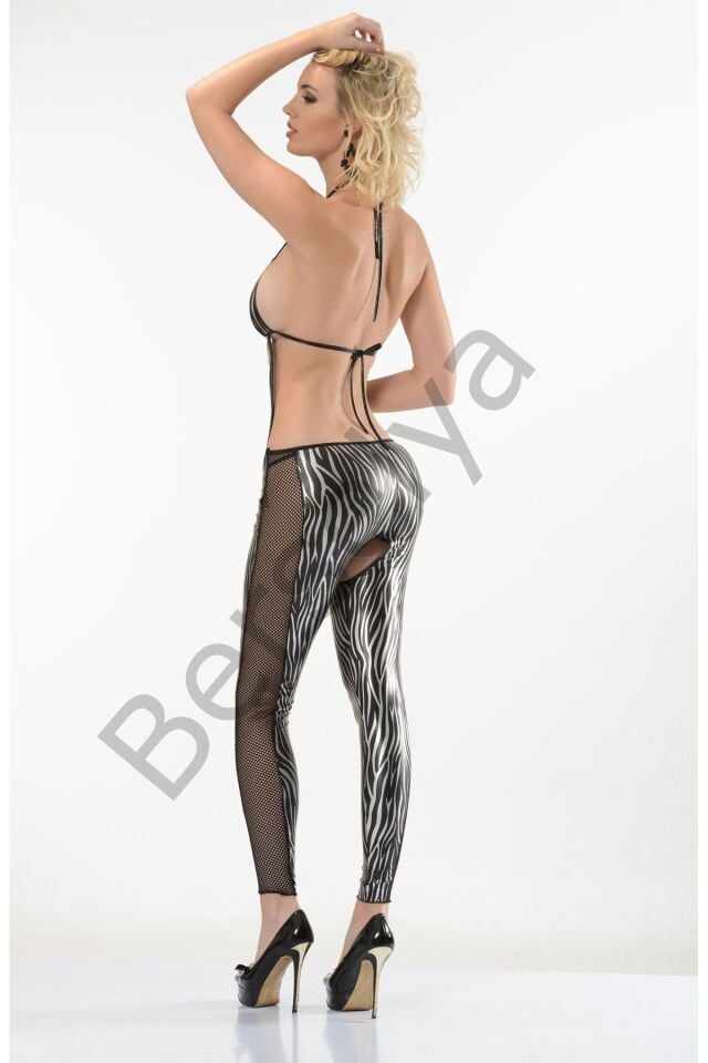 Zebra Desenli Lame Vücut Çorabı-490