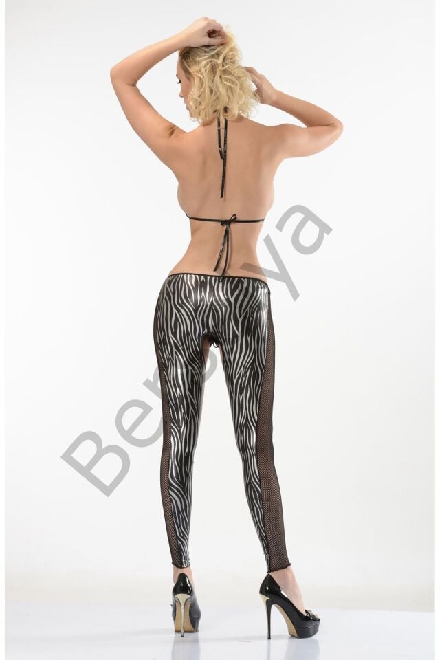 Zebra Desenli Lame Vücut Çorabı-490