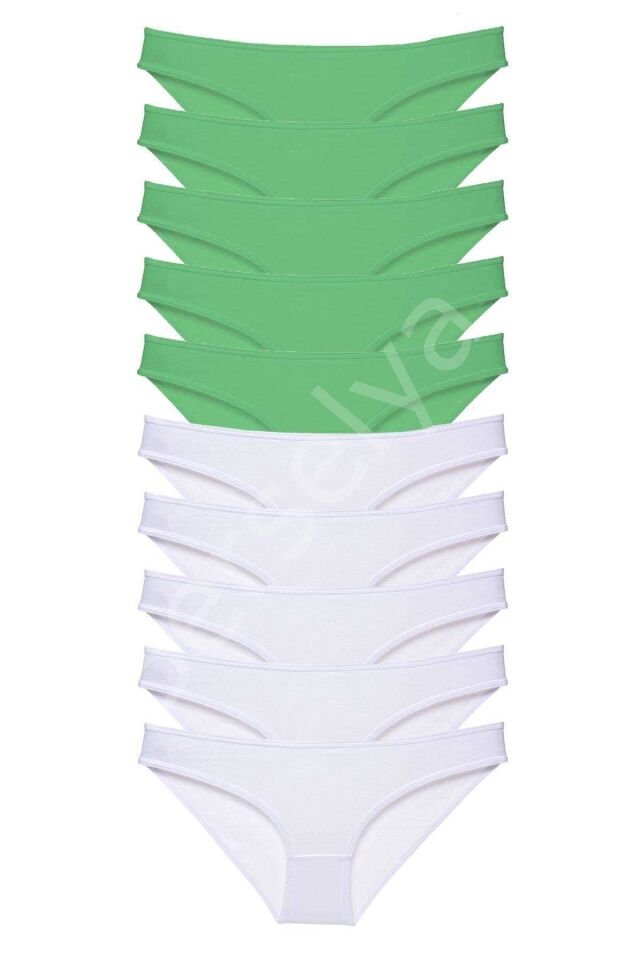 10 Adet Eko Set Likralı Kadın Slip Külot Yeşil Beyaz