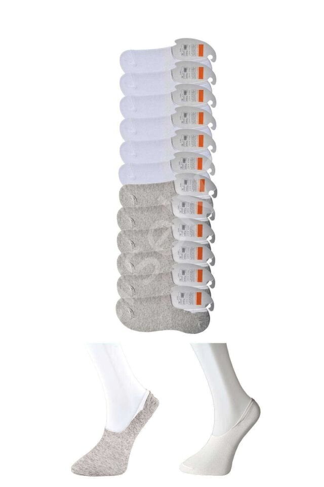 Gri ve Beyaz Erkek Babet Çorap 12 çift