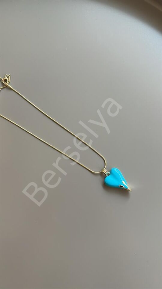 Mineli Kalp Kolye - Mavi