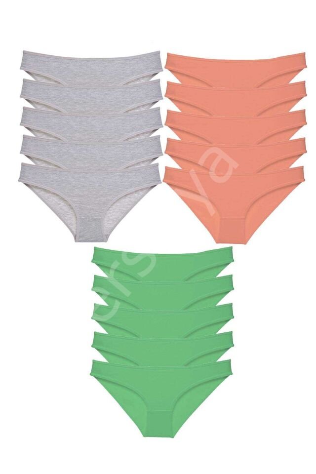 15 adet Süper Eko Set Likralı Kadın Slip Külot Gri Pudra Yeşil M