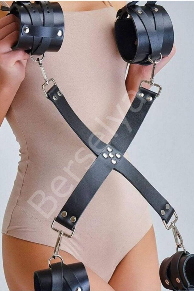 Arkadan Bağlamalı Deri Kelepce Seti 700432