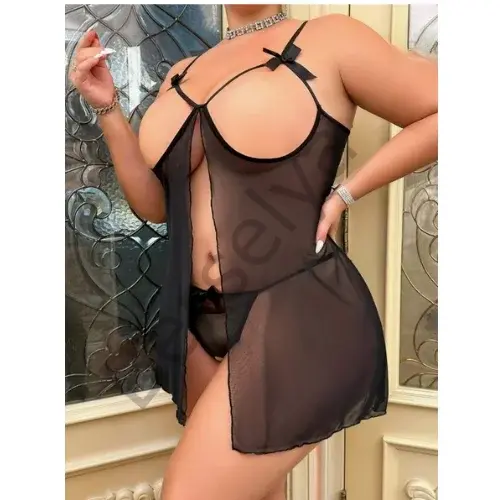 Fantezi Büyük Beden Göğsü Açık Transparan Gecelik