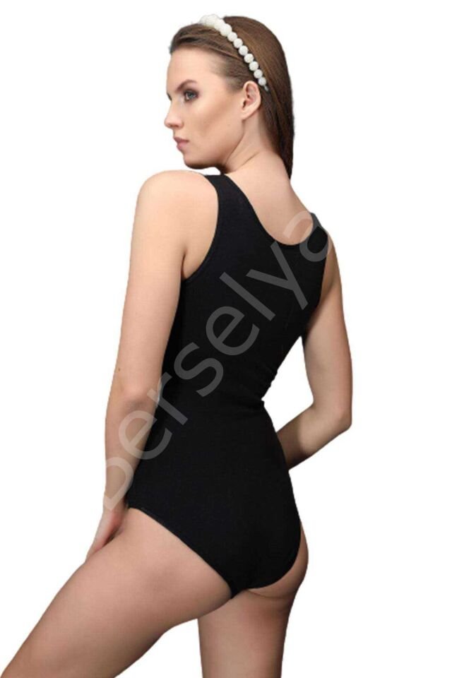 Elit Life Geniş Askılı Kadın Dikişsiz Çıtçıtlı Slip Body Siyah 878 L-XL