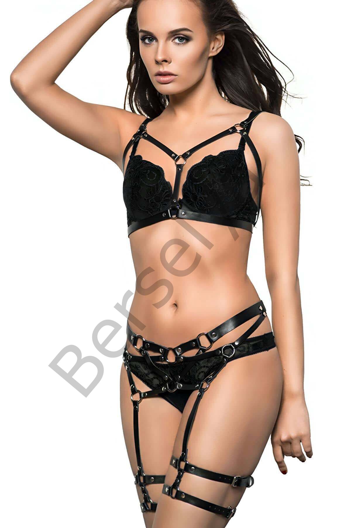 Deri Sütyen - Jartiyer Harness Takım - Brf289