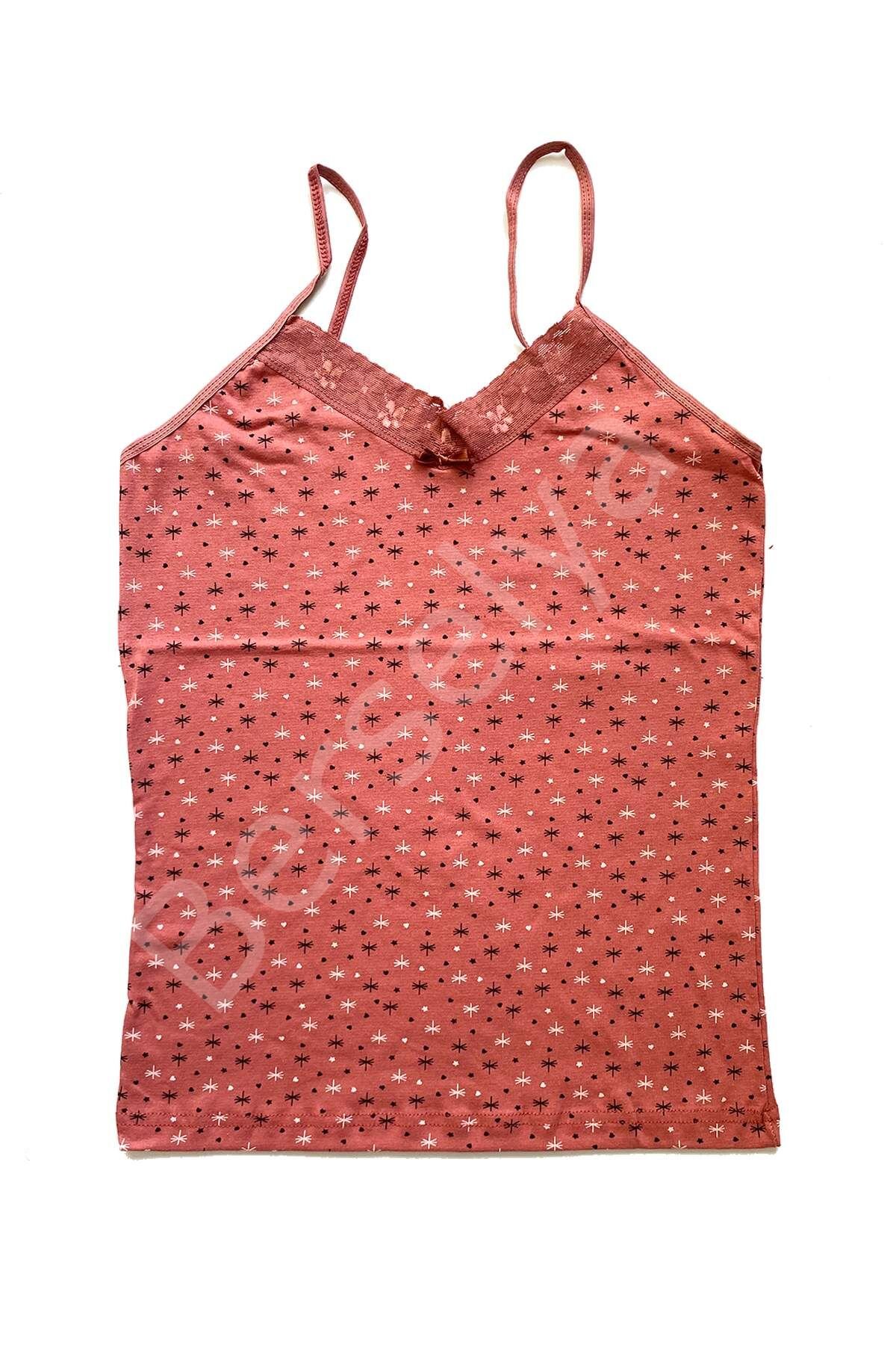 Kadın Askılı Desenli Atlet Dantelli Empirme Pamuklu Penye D4