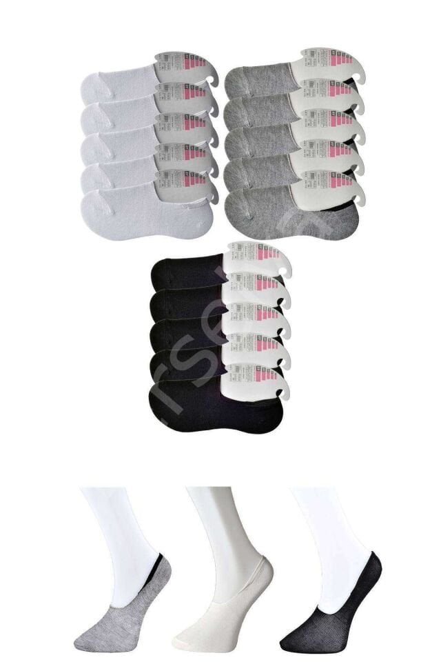 Siyah Gri Ve Beyaz Kadın Babet Çorap 15 Çift