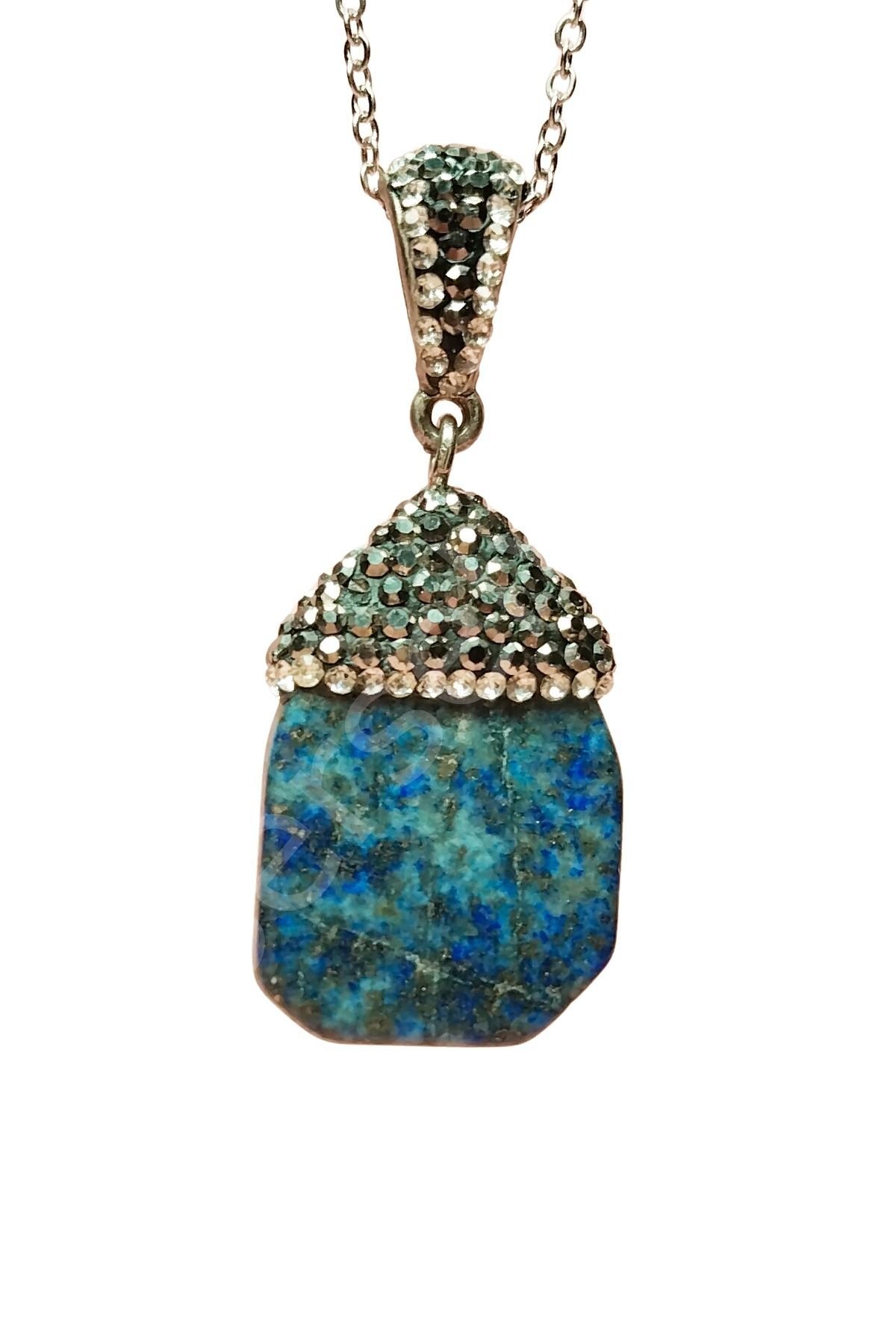 Lapis Doğal Taşı Zincirli El Yapımı Kolye Uç: 3 cm Zincir: 20 cm Kutulu