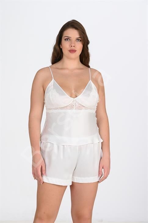 Büyük Beden Ekru Şort Takımı